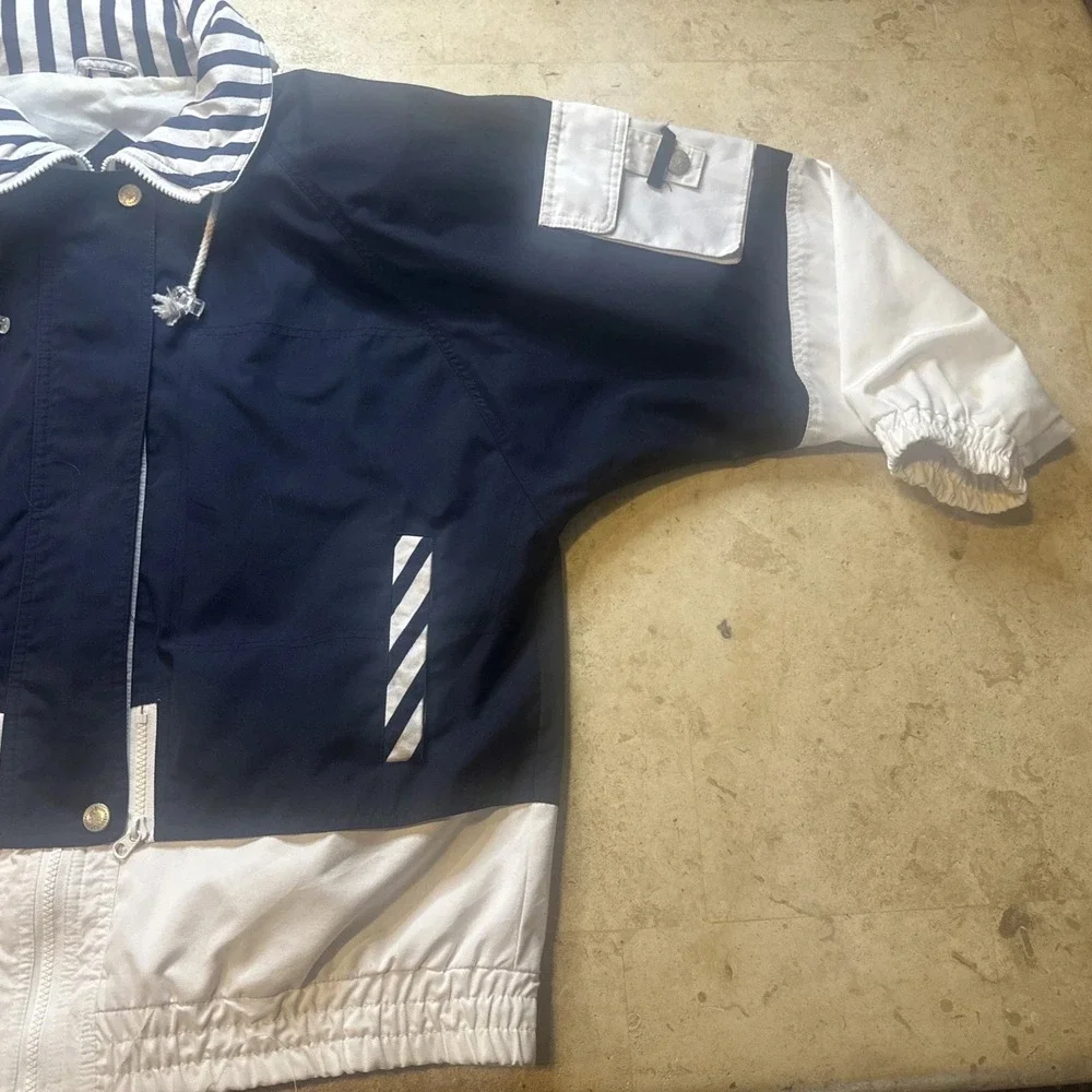Vintage 90s Mulberry Street Navy Nautical Hooded Snap / Zip Jacket Womens Large